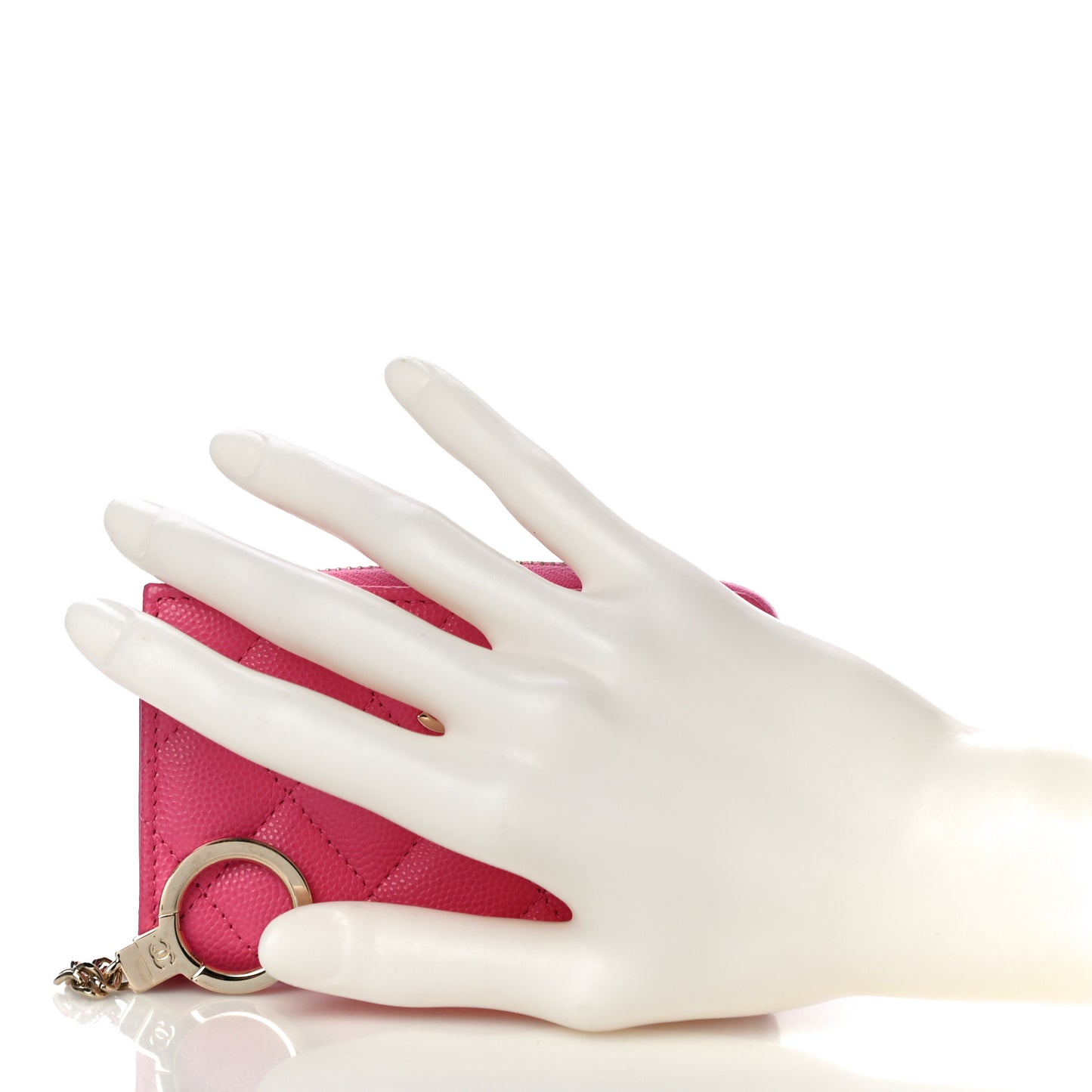 Caviar Quilted Zipped Key Holder Case Pink