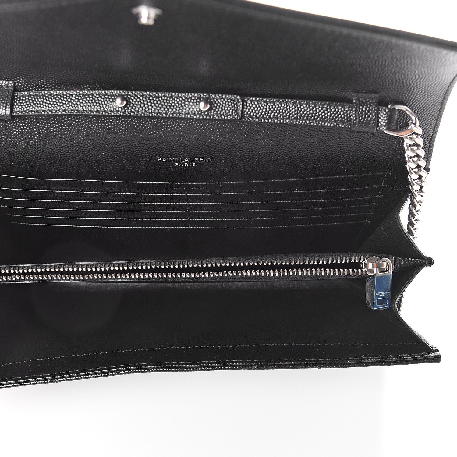 Saint Laurent Grain De Poudre Matelasse Chevron Monogram Chain Wallet Black 4 of 8