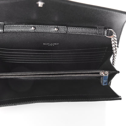 Saint Laurent Grain De Poudre Matelasse Chevron Monogram Chain Wallet Black 4 of 8