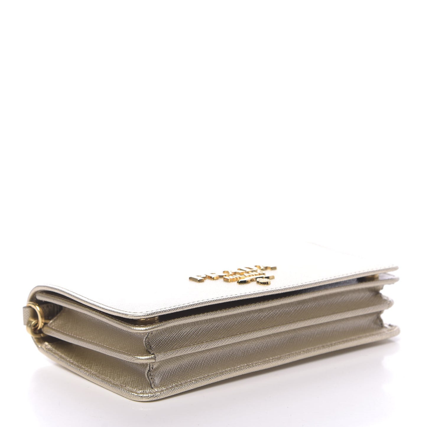 Metallic Saffiano Lux Chain Wallet Pirite