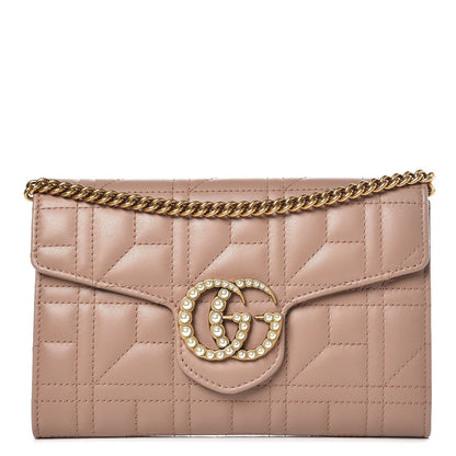 Gucci Calfskin Matelasse Mini Pearly GG Marmont Chain Wallet Porcelain Rose 1 of 7