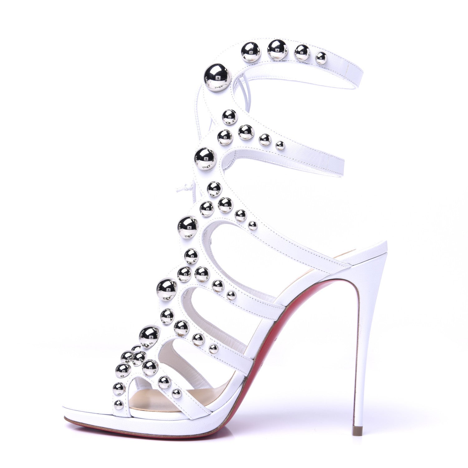 Christian Louboutin Kid Amazoubille 120 Studded Gladiator Sandals 37.5 Latte Silver 1 of 18