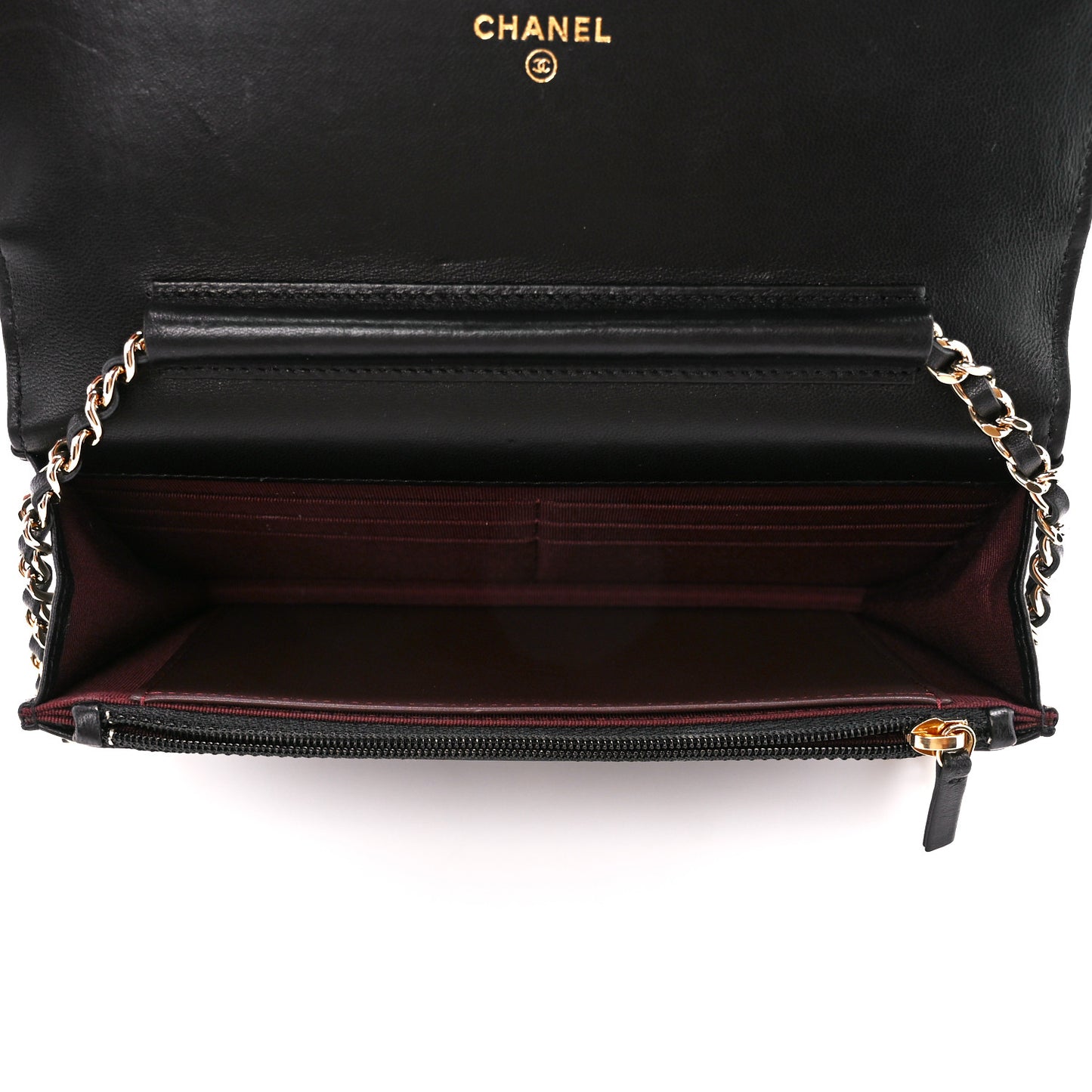 Lambskin Chevron Quilted Wallet On Chain WOC Black