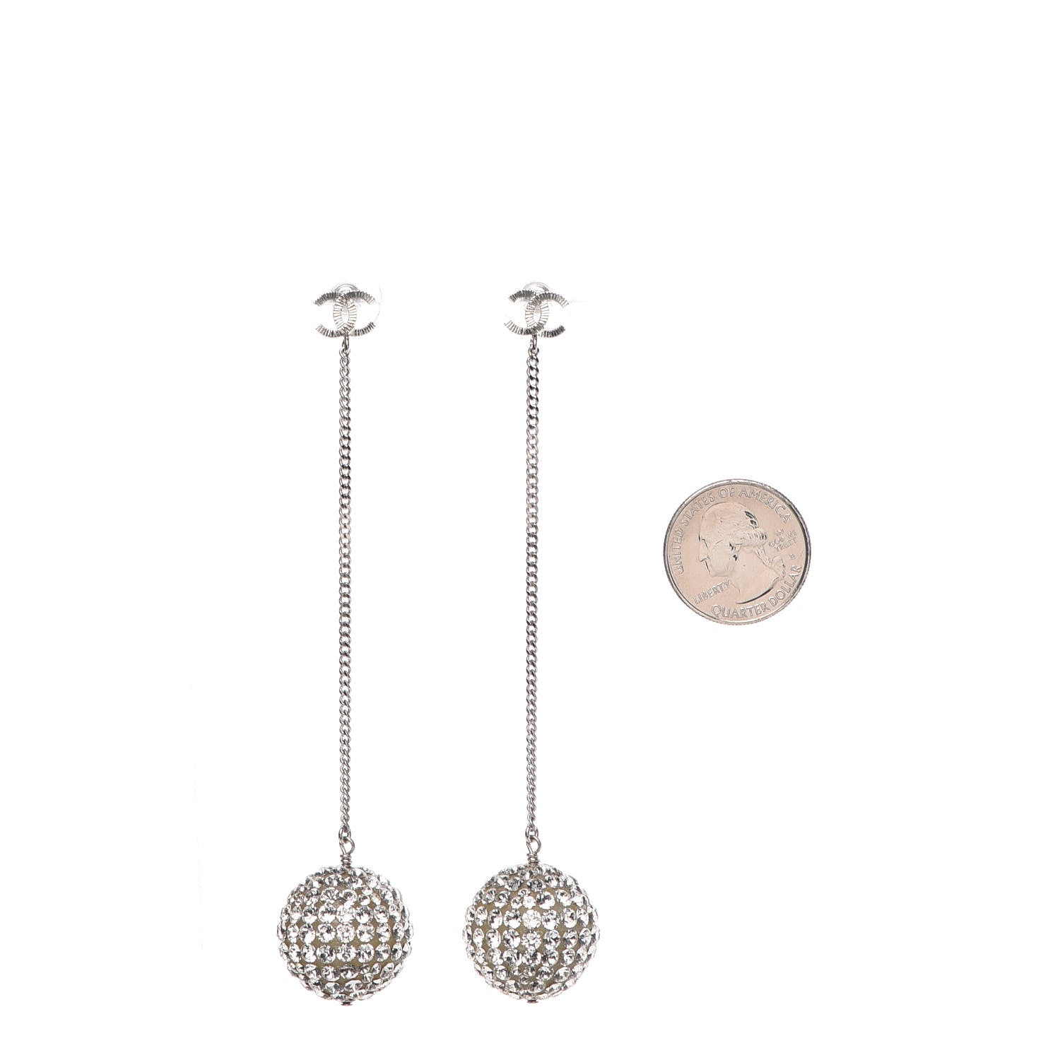 Chanel Crystal CC Drop Earrings Silver 2 of 5