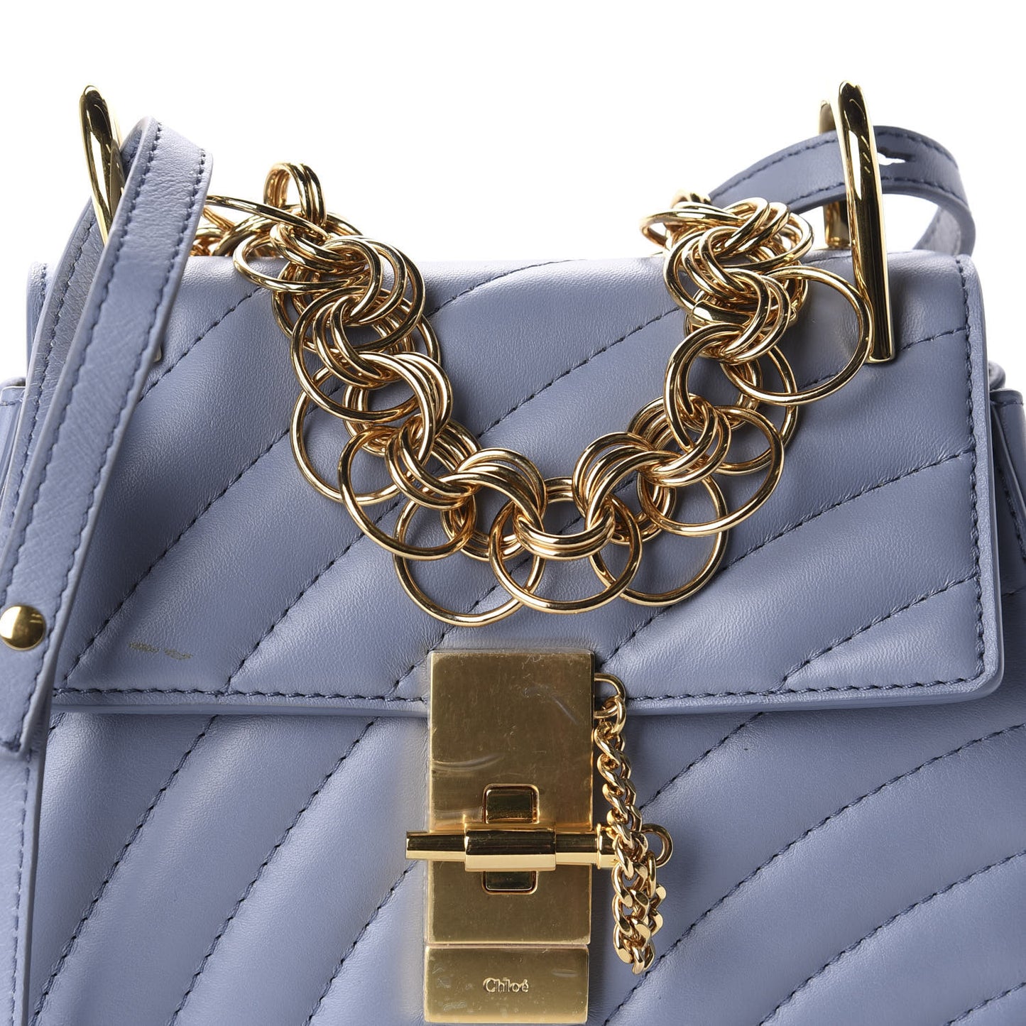 Calfskin Quilted Mini Drew Bijou Shoulder Bag Washed Blue