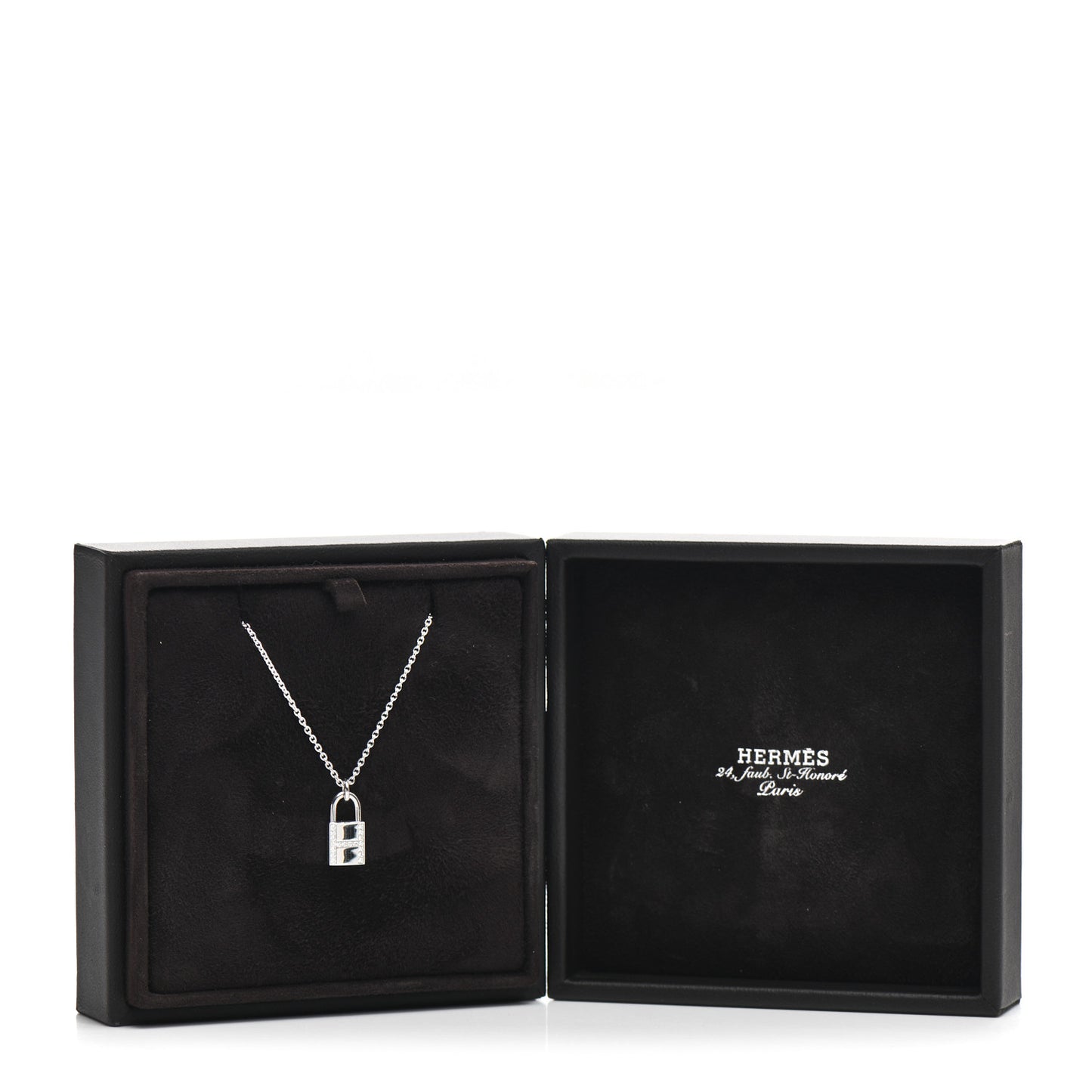18K White Gold Diamond Amulettes Cadenas Pendant Necklace