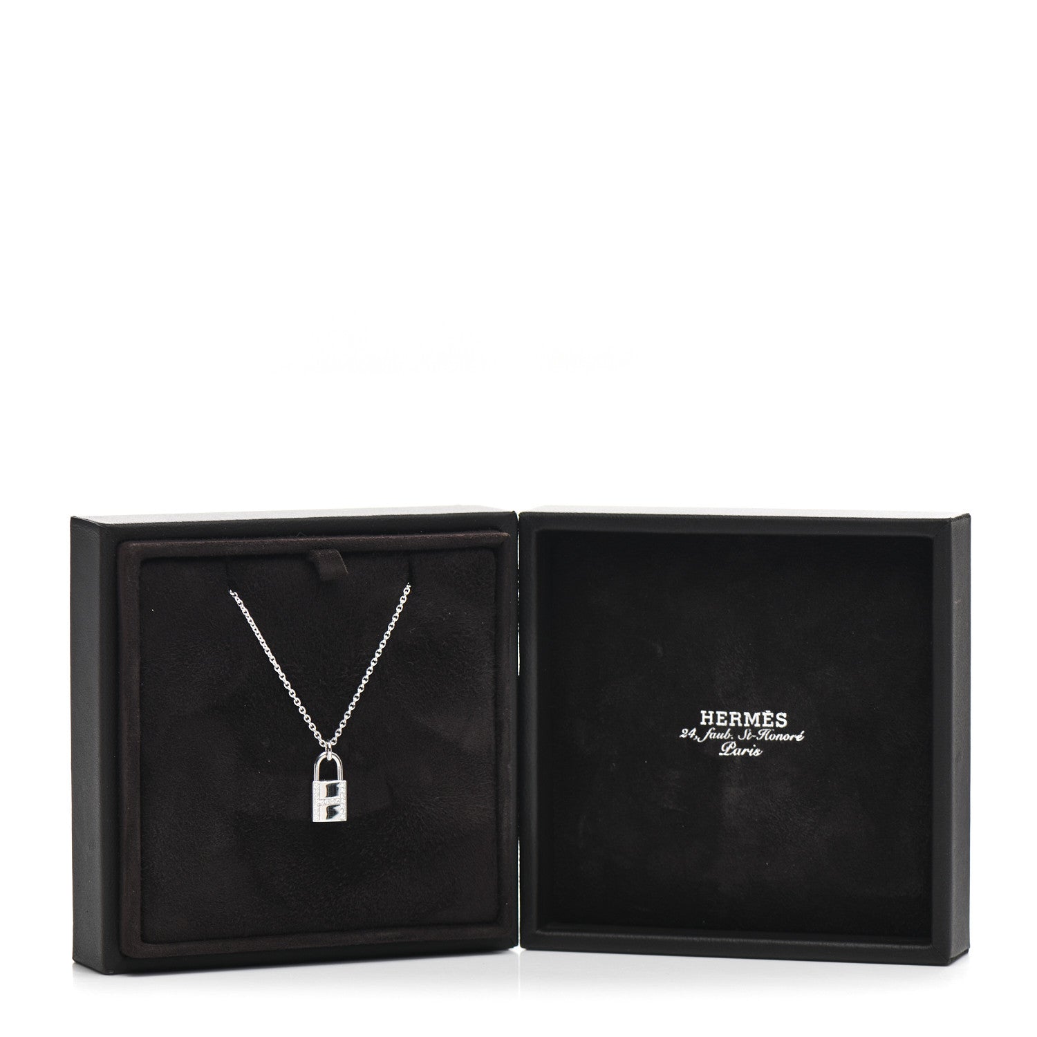Hermes 18K White Gold Diamond Amulettes Cadenas Pendant Necklace 5 of 5