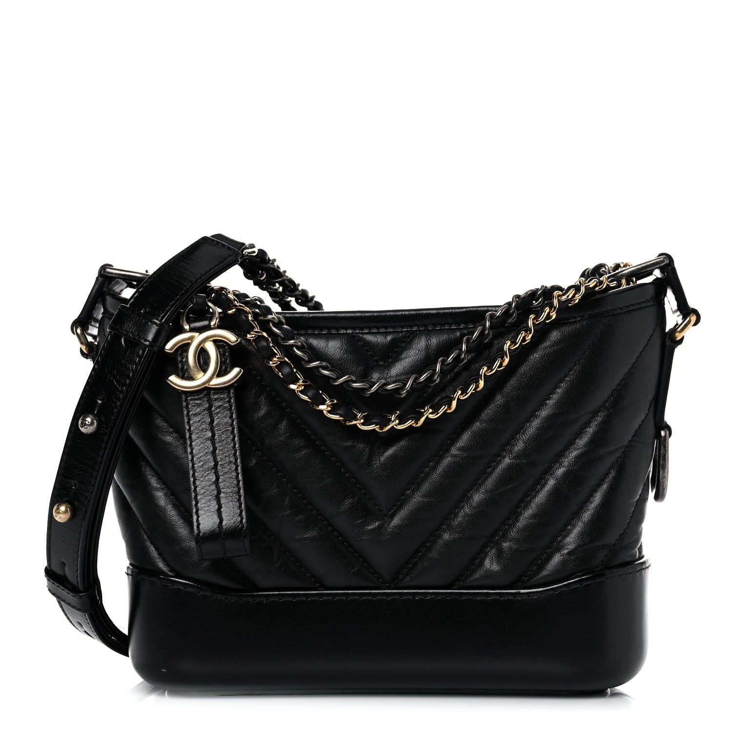 Chanel Aged Calfskin Chevron Quilted Small Gabrielle Hobo Black 1 of 13