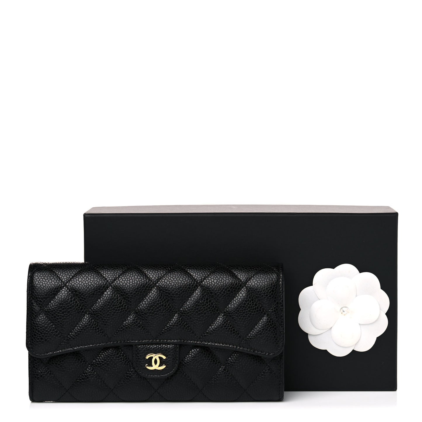 Caviar Quilted Large Gusset Flap Wallet Black