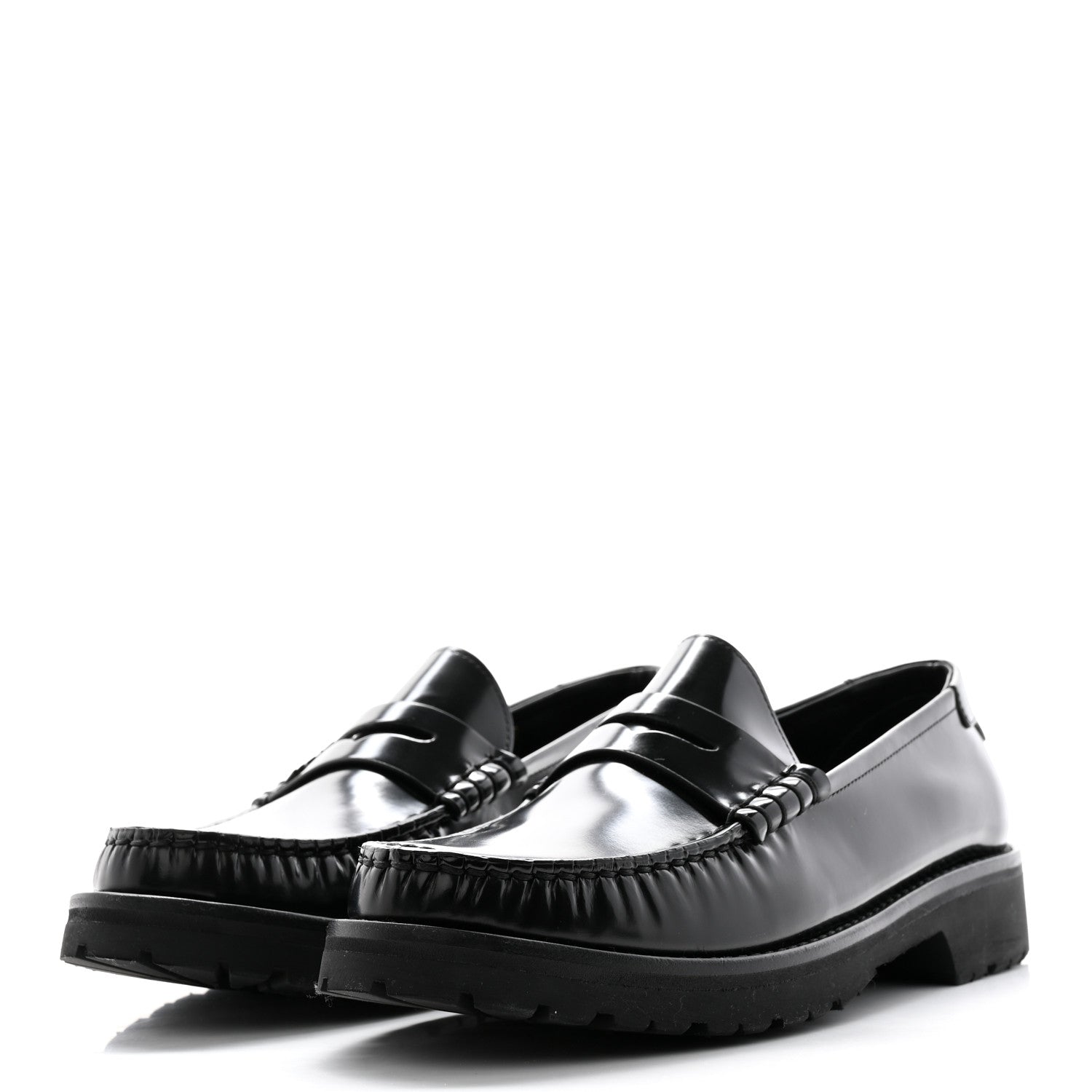 Saint Laurent Glazed Calfskin Chunky Le Loafer Penny Slippers 39 Black 3 of 12
