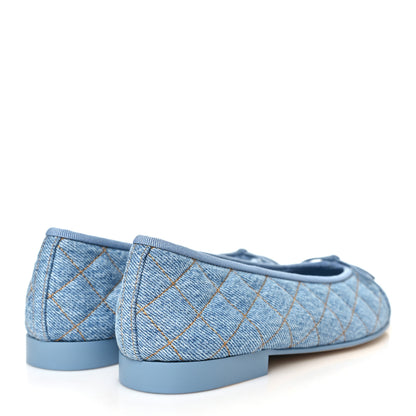 Chanel Washed Denim Quilted Cap Toe CC Ballerina Flats 37 Blue 5 of 10