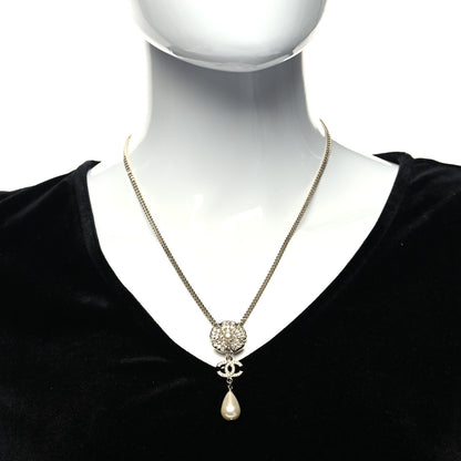 Chanel Crystal Pearl CC Flower Drop Necklace Gold 2 of 5
