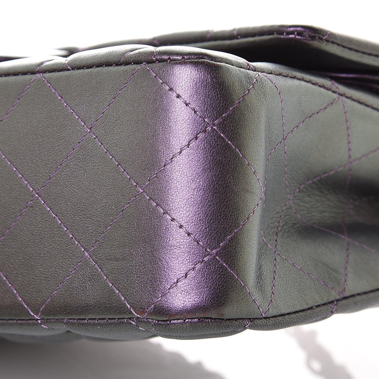 Iridescent Lambskin Quilted Medium Double Flap Dark Purple