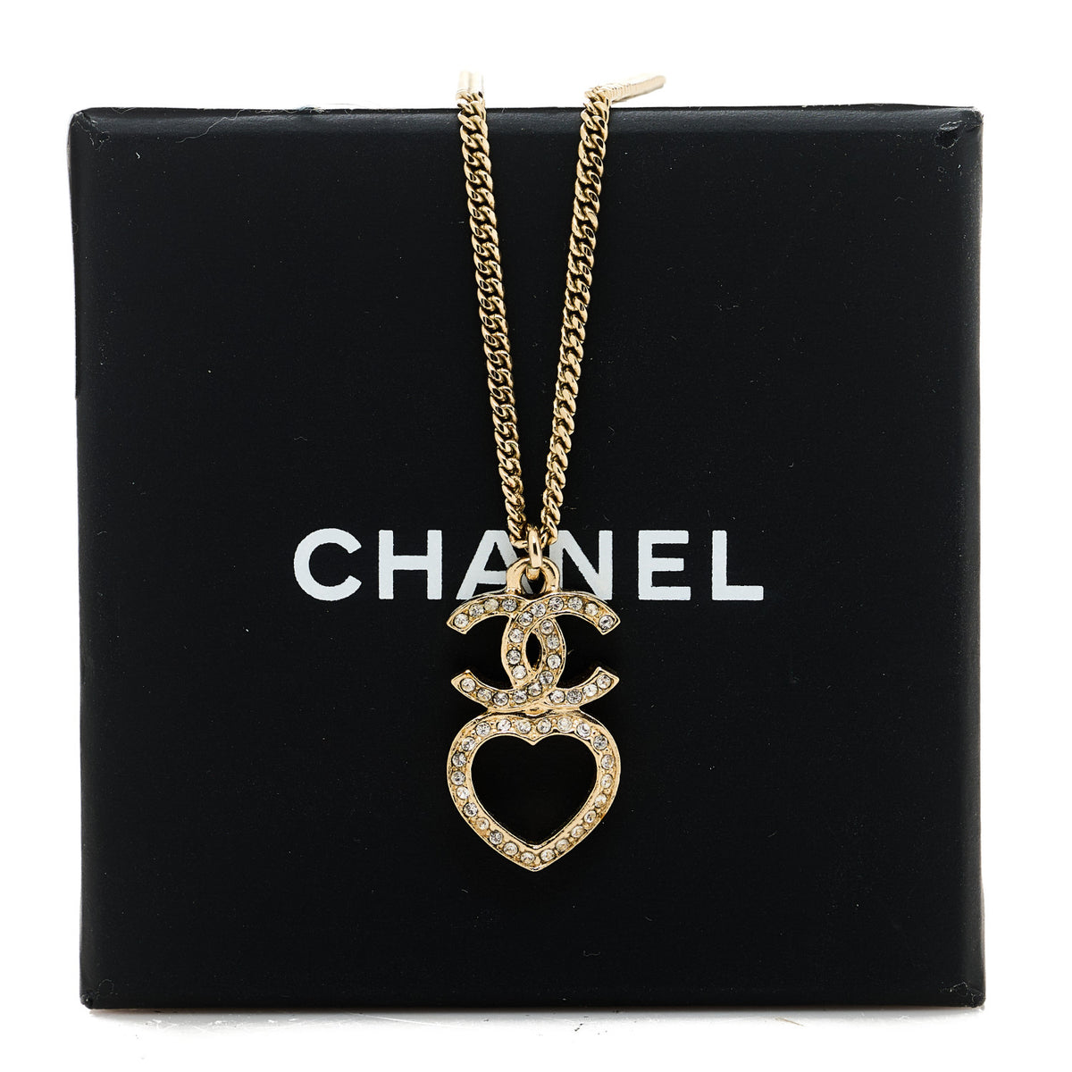 Chanel Crystal Pearl CC Heart Drop Chain Necklace Gold 5 of 5
