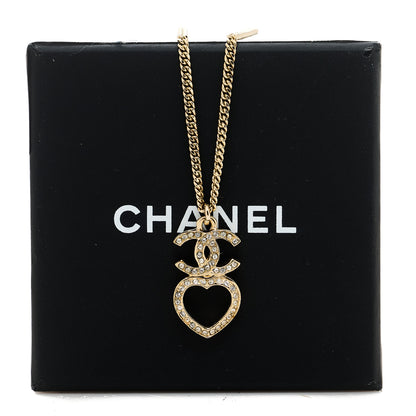 Chanel Crystal Pearl CC Heart Drop Chain Necklace Gold 5 of 5
