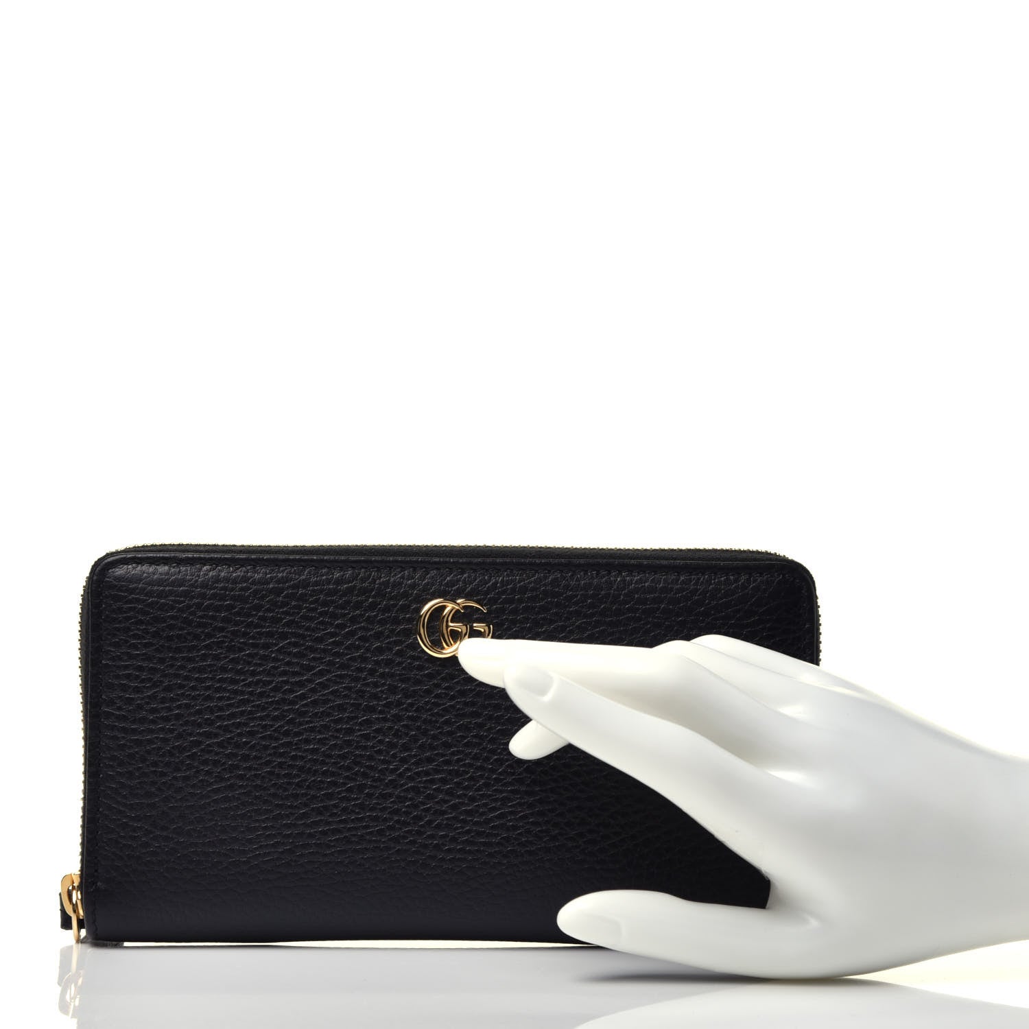 Gucci Dollar Calfskin GG Marmont Zip Around Wallet Black 2 of 7