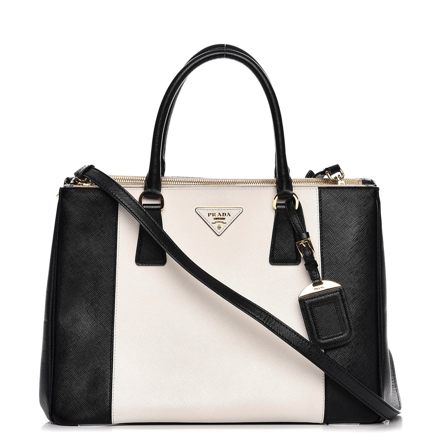 Saffiano Lux Colorblock Medium Galleria Double Zip Tote Black Talco
