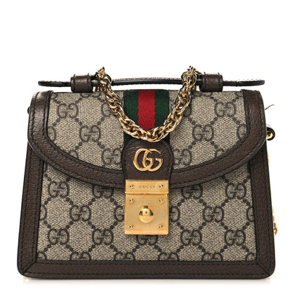 Gucci GG Supreme Monogram Textured Dollar Calfskin Web Mini Ophidia Padlock Top Handle Chain Shoulder Bag Beige Ebony New Acero 1 of 12