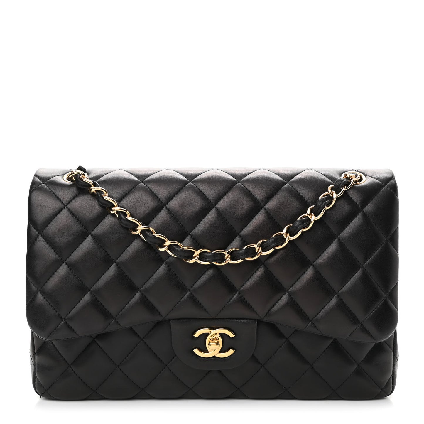 Lambskin Quilted Jumbo Double Flap Black
