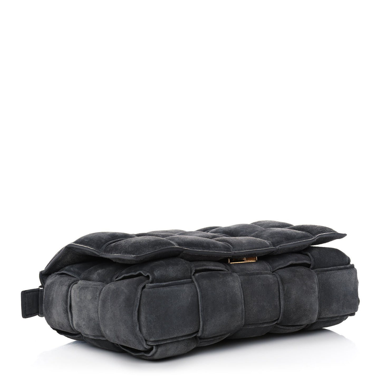 Suede Maxi Intrecciato Padded Cassette Crossbody Bag Graphite