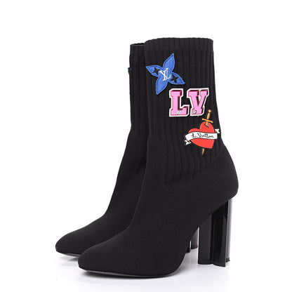 Louis Vuitton Stretch Fabric LV Black Heart Sock Ankle Boots 39 Black 3 of 8