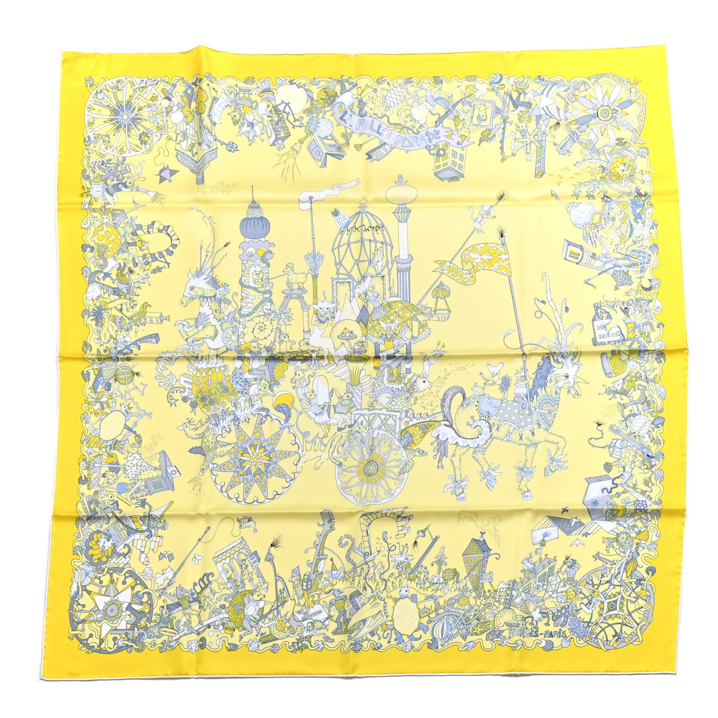 Silk La Folle Parade Scarf 90 Juane Vif Juane Soufre
