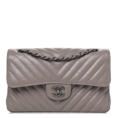 Chanel Aged Calfskin Chevron Quilted Small Double Flap Grey 1 of 10