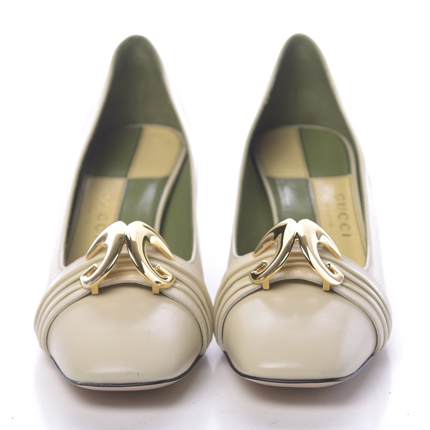 Malaga Kid Half Moon GG Square Toe Pumps 38 Vintage White