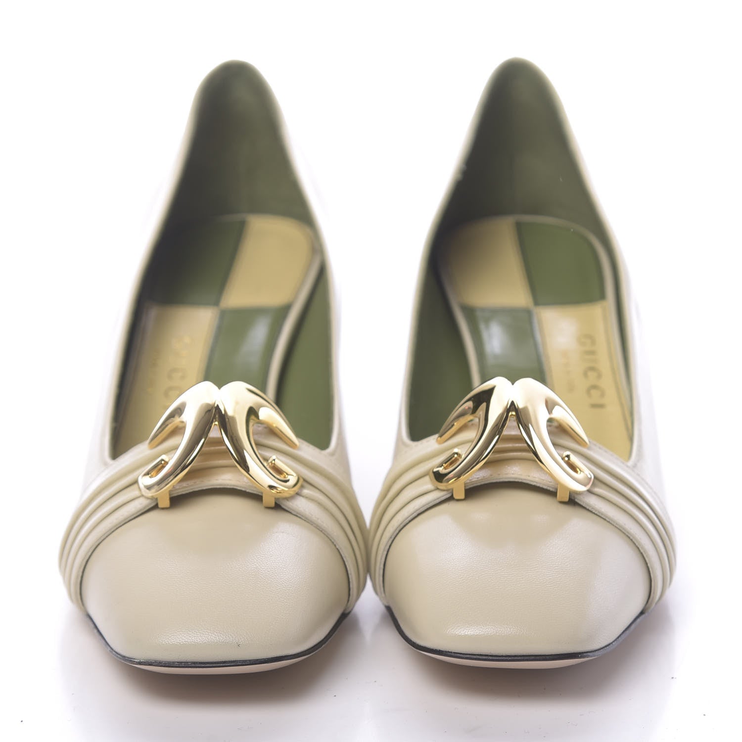 Gucci Malaga Kid Half Moon GG Square Toe Pumps 38 Vintage White 2 of 8
