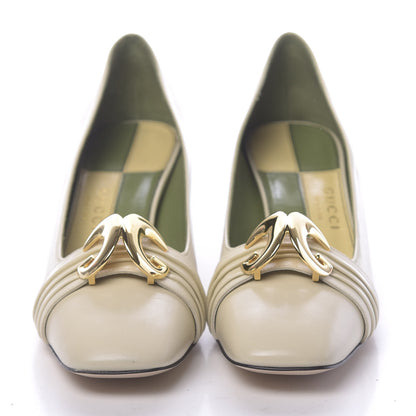 Gucci Malaga Kid Half Moon GG Square Toe Pumps 38 Vintage White 2 of 8
