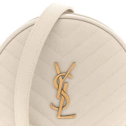 Saint Laurent Grain De Poudre Matelasse Chevron Quilted Round Vinyle Camera Bag Crema Soft 8 of 10