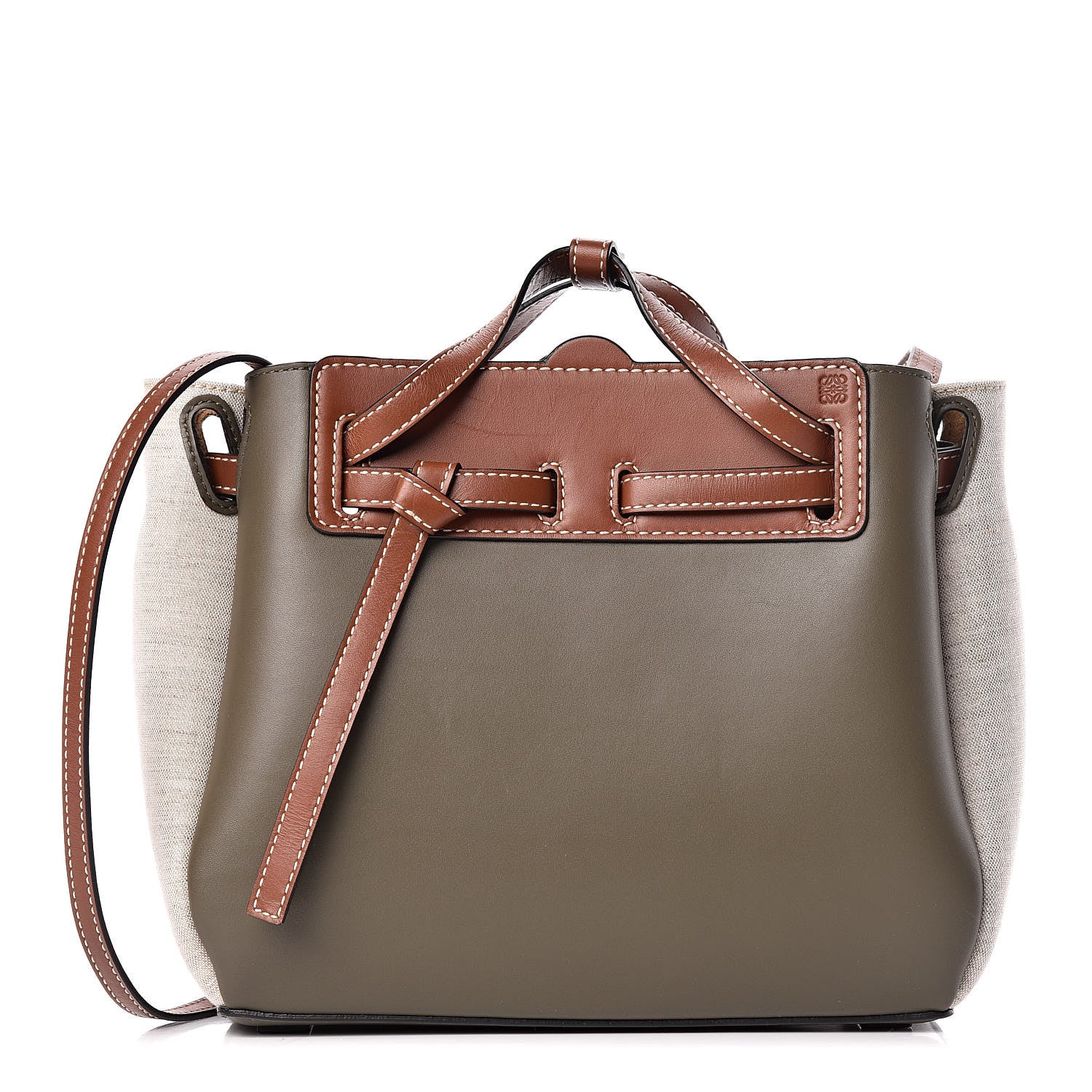 Loewe Calfskin Linen Mini Lazo Tote Khaki Green 1 of 16