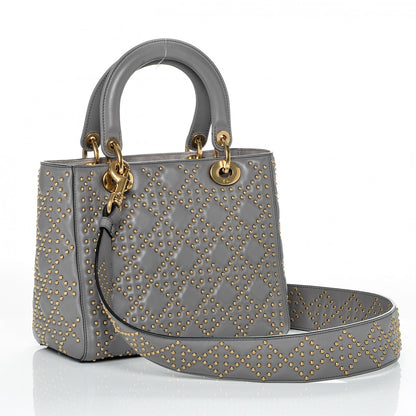 Christian Dior Calfskin Cannage Studded Medium Supple Lady Dior Grey 3 of 8