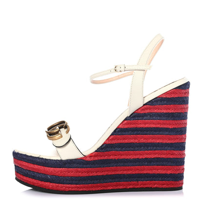 Gucci Lifford Calfskin Aitana Espadrille Platform 45/130mm Wedge Sandals 40 Mystic White 1 of 4