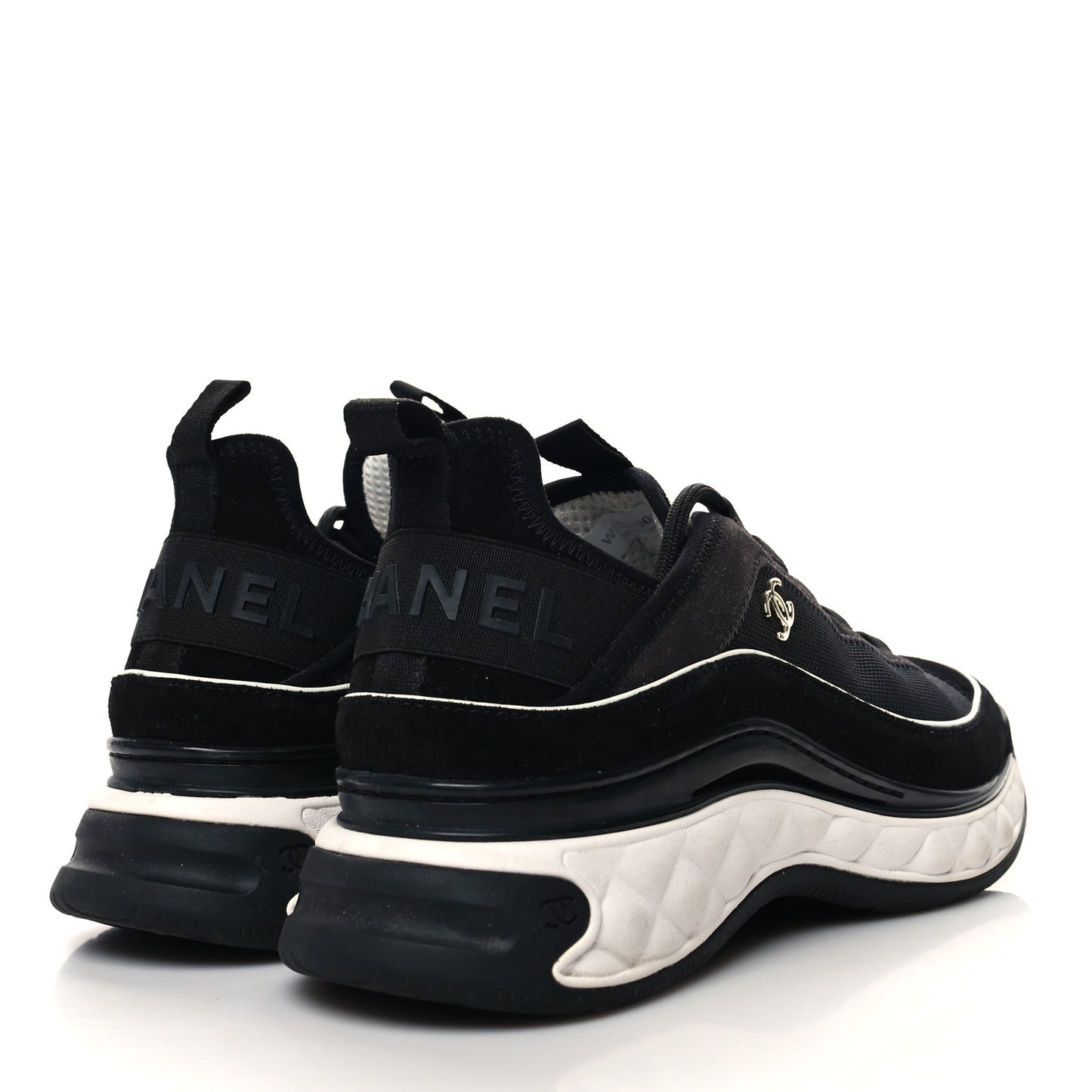 Velvet Calfskin Mixed Fibers CC Sneakers 40 Black