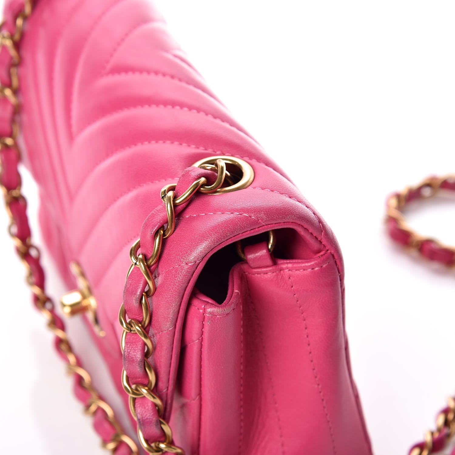 Chanel Lambskin Chevron Quilted Mini Rectangular Flap Fuchsia 14 of 19