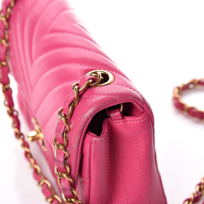 Chanel Lambskin Chevron Quilted Mini Rectangular Flap Fuchsia 14 of 19