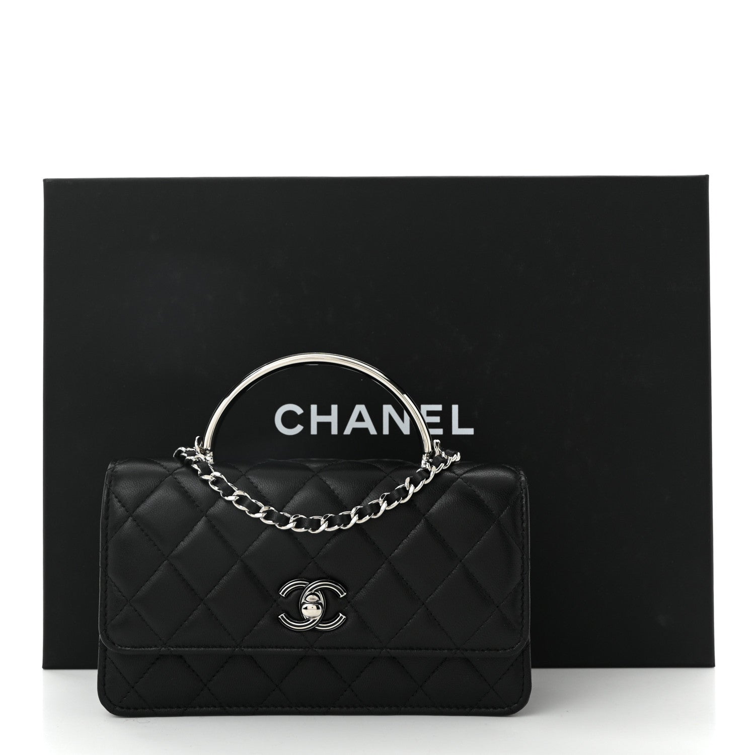 Chanel Lambskin Quilted Metal Top Handle Crossbody Flap Black 11 of 11