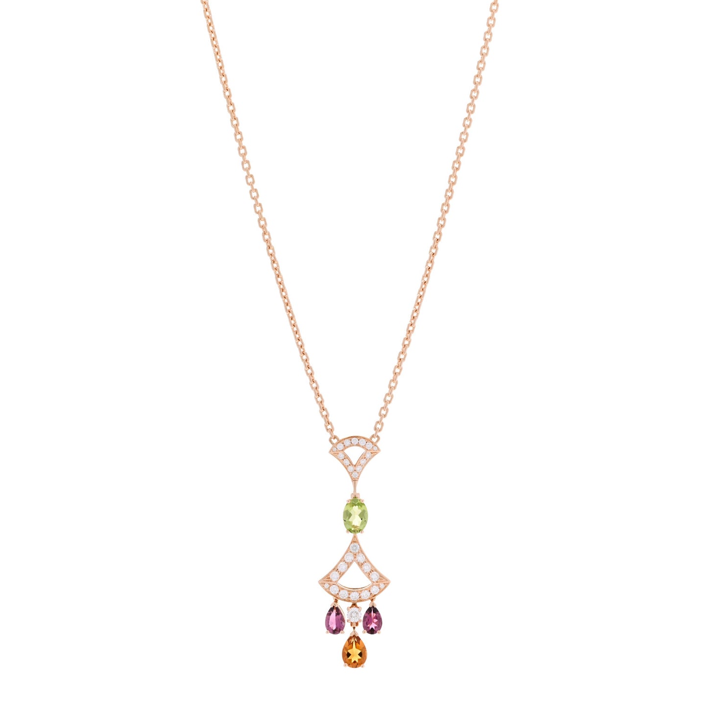 18K Rose Gold Diamond Pink Tourmaline Citrine Peridot Diva's Dream Pendant Necklace