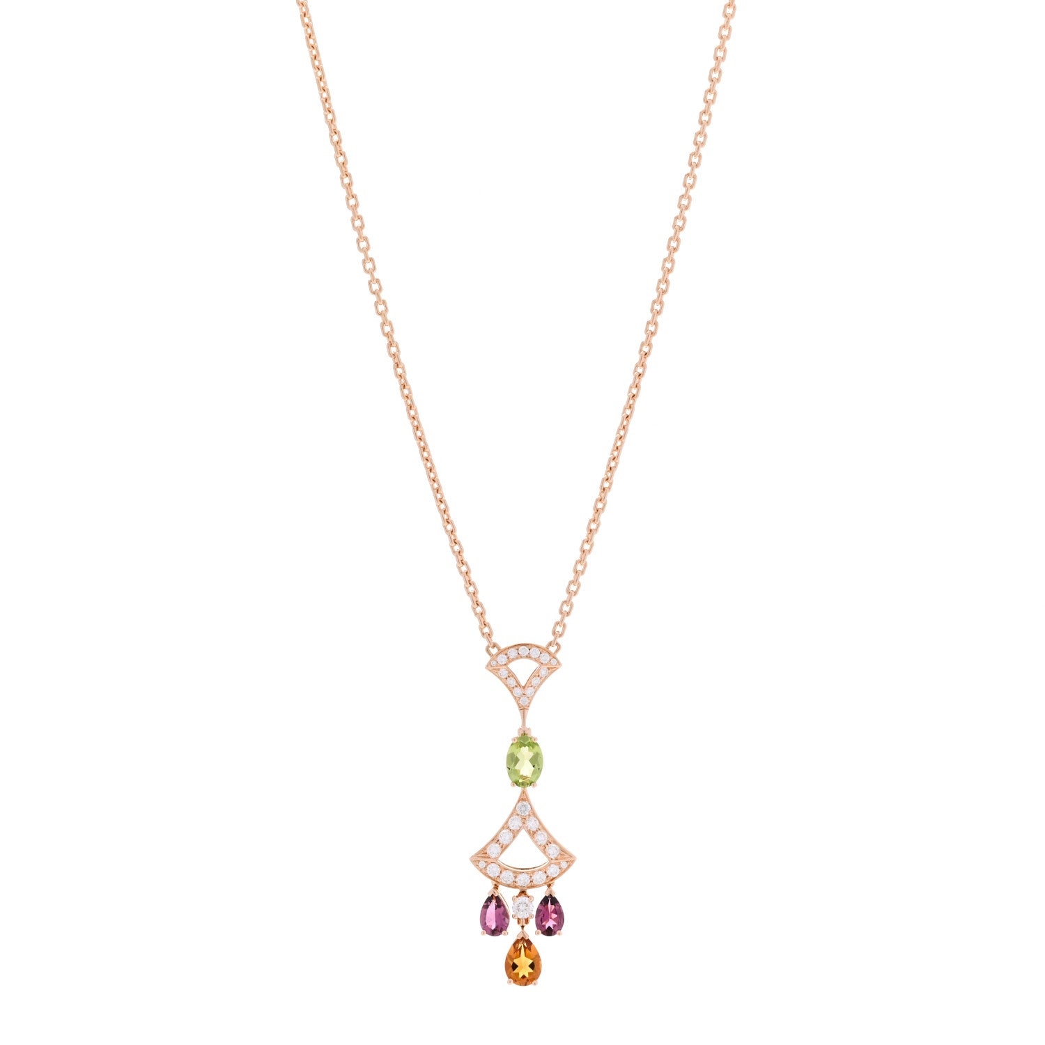 Bulgari 18K Rose Gold Diamond Pink Tourmaline Citrine Peridot Diva's Dream Pendant Necklace 1 of 6