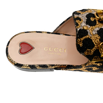 Gucci Lurex Jacquard Leopard Embroidered Womens Princetown Slippers 36 Black Gold 7 of 10