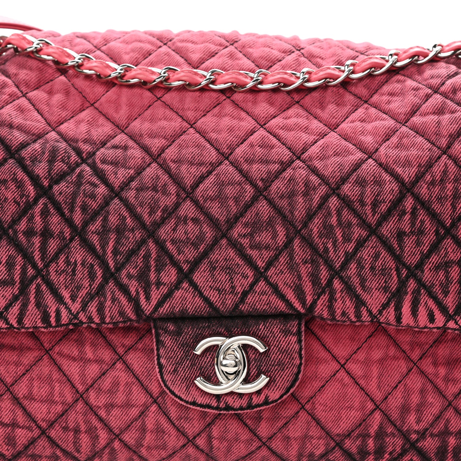 Chanel Denim Quilted Denimpression XXL Flap Red Black 8 of 10