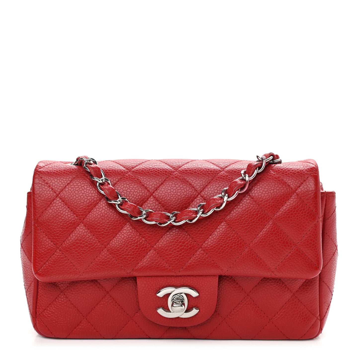 Caviar Quilted Mini Rectangular Flap Red