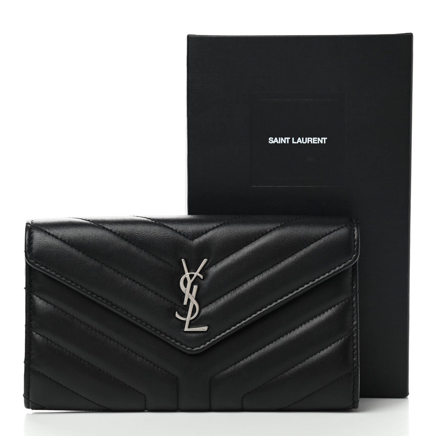 Lambskin Y Quilted Monogram Large Loulou Flap Wallet Black