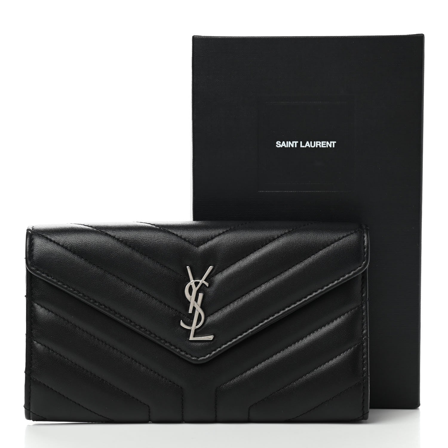 Saint Laurent Lambskin Y Quilted Monogram Large Loulou Flap Wallet Black 7 of 7