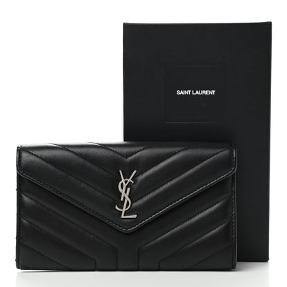 Saint Laurent Lambskin Y Quilted Monogram Large Loulou Flap Wallet Black 7 of 7