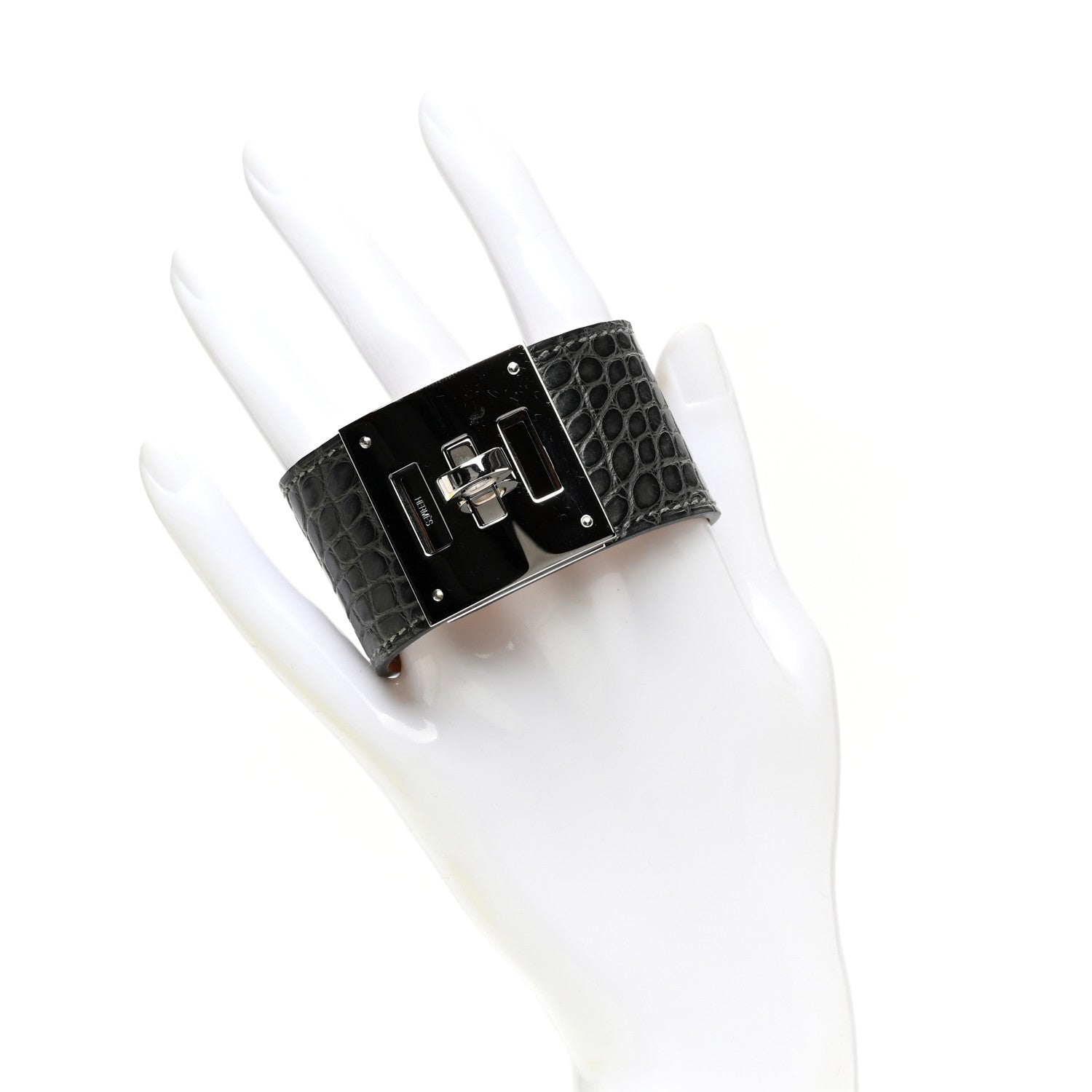 Hermes Shiny Alligator Kelly Dog Bracelet Graphite 2 of 5