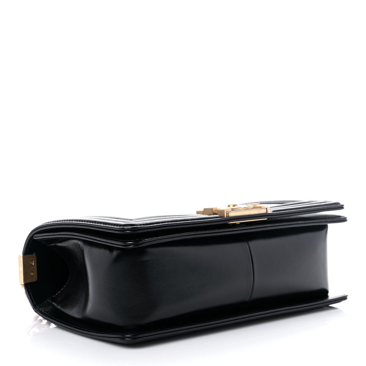 Metallic Glazed Calfskin Medium Boy Flap Black Gold