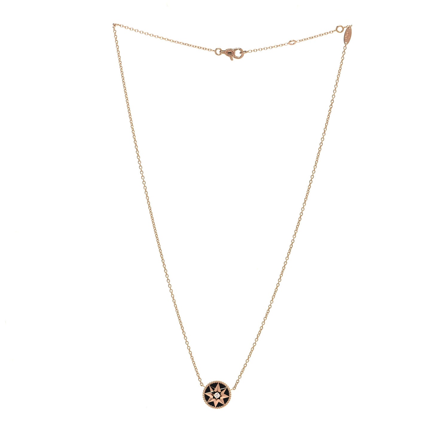 18K Rose Gold Diamond Black Onyx Rose Des Vents Necklace