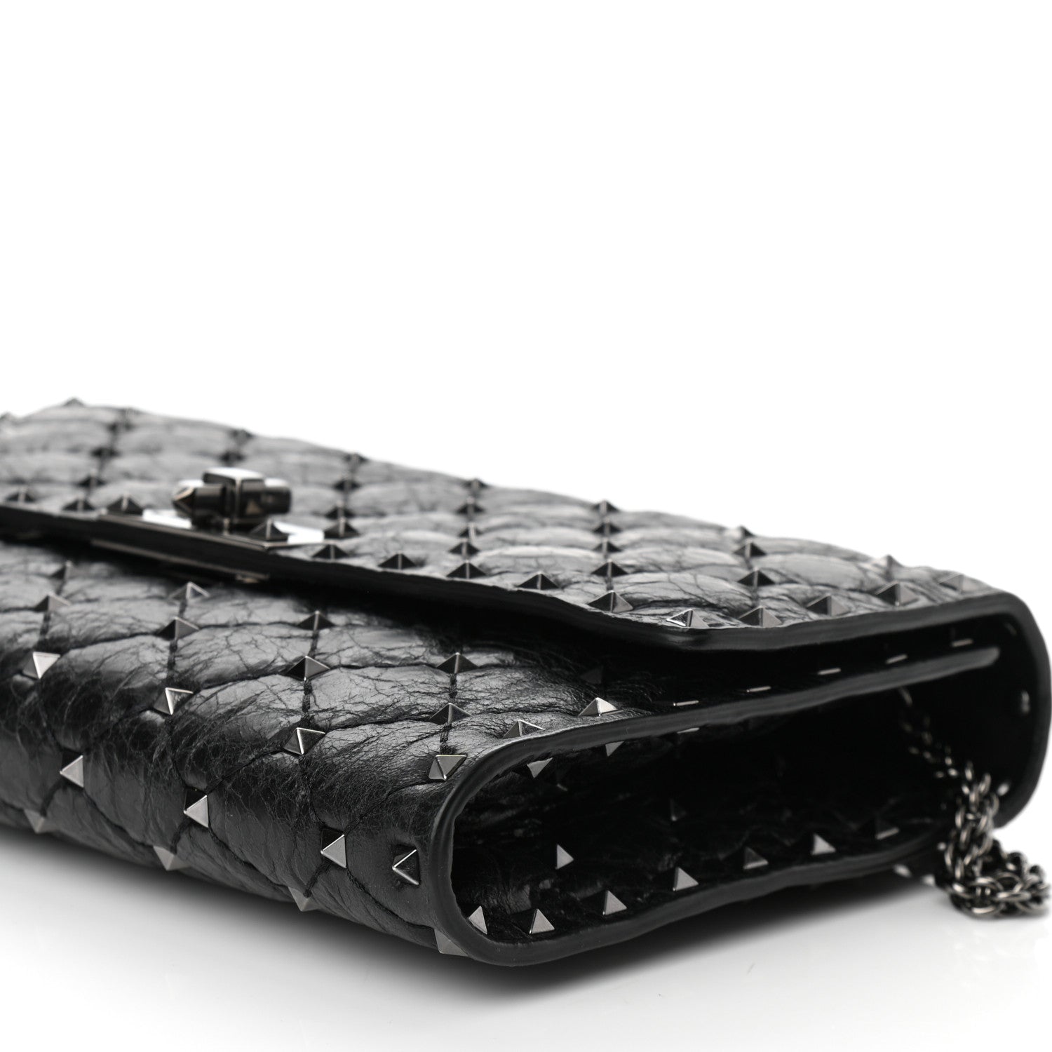 Valentino Garavani Craquele Nappa Rockstud Spike Wallet on Chain Black 9 of 9